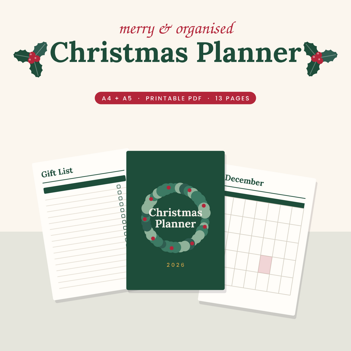 Christmas Planner 2026 Printable | Gift List, Budget, Meal Planner & To-Do | A4 & A5