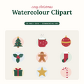 Christmas Watercolour Clipart | 25 Cosy PNG & SVG Illustrations | Commercial Use