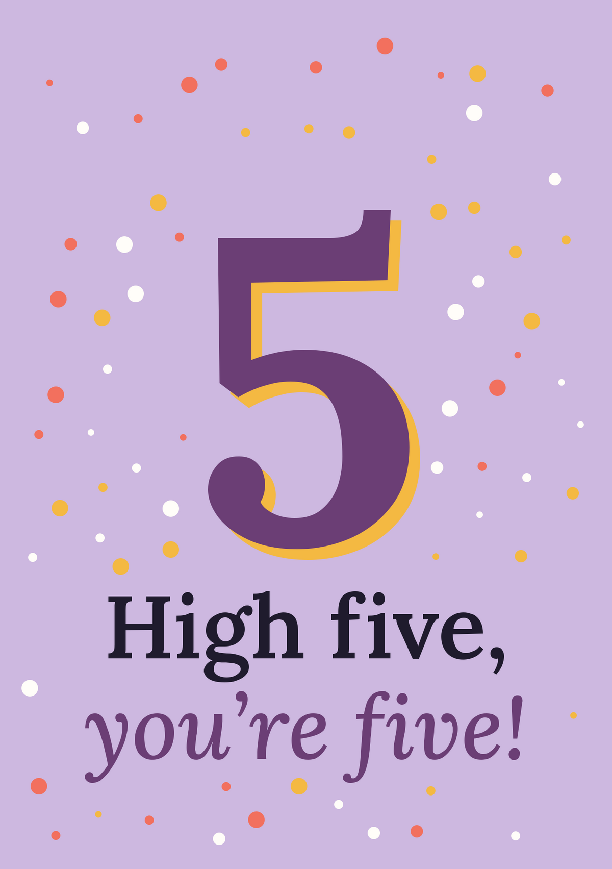 High five, you’re five! printable card