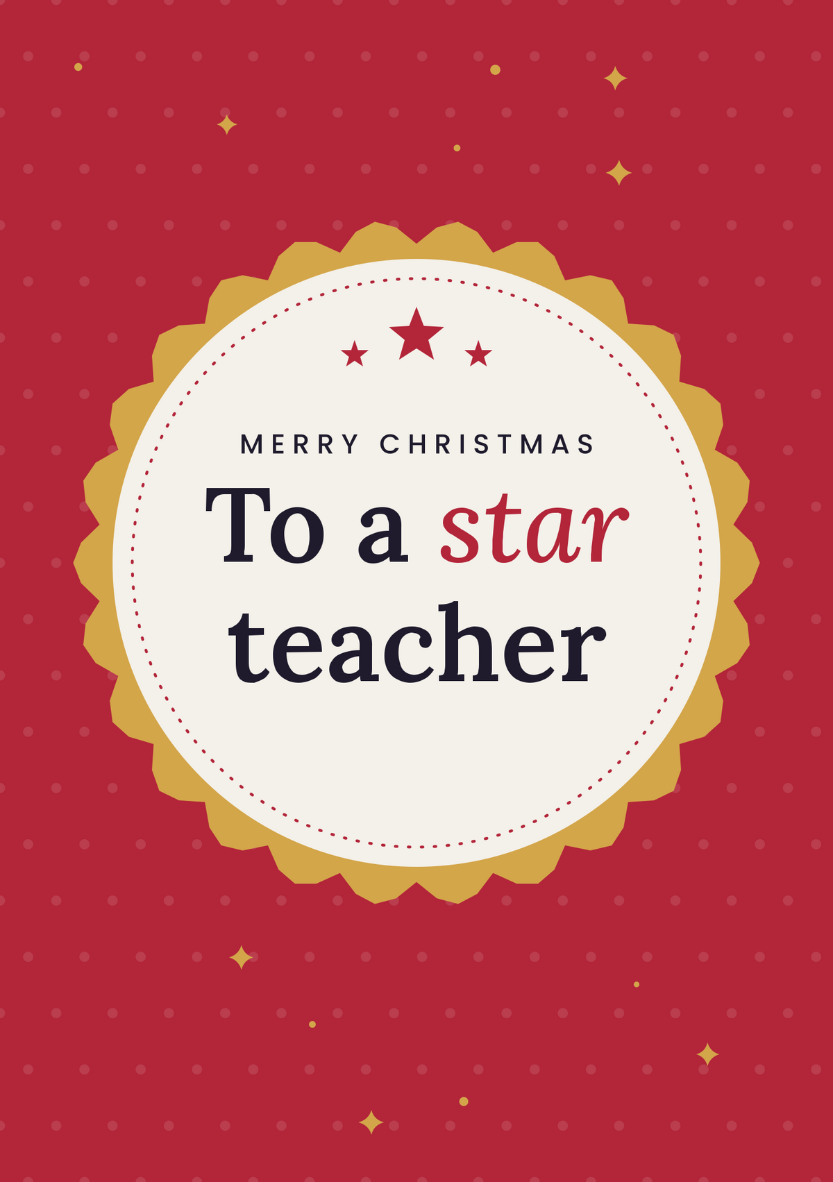 Merry Christmas To a star teacher printable card