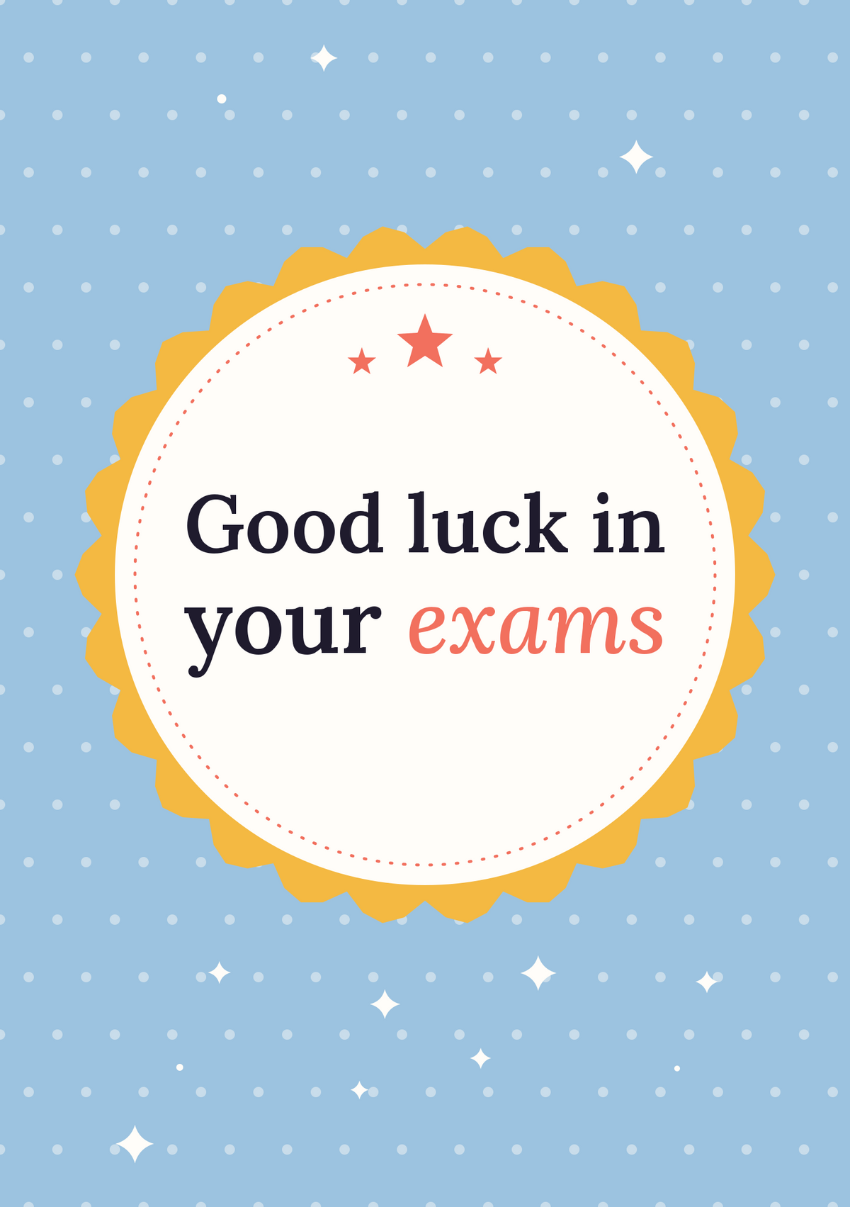 Good luck in your exams printable card