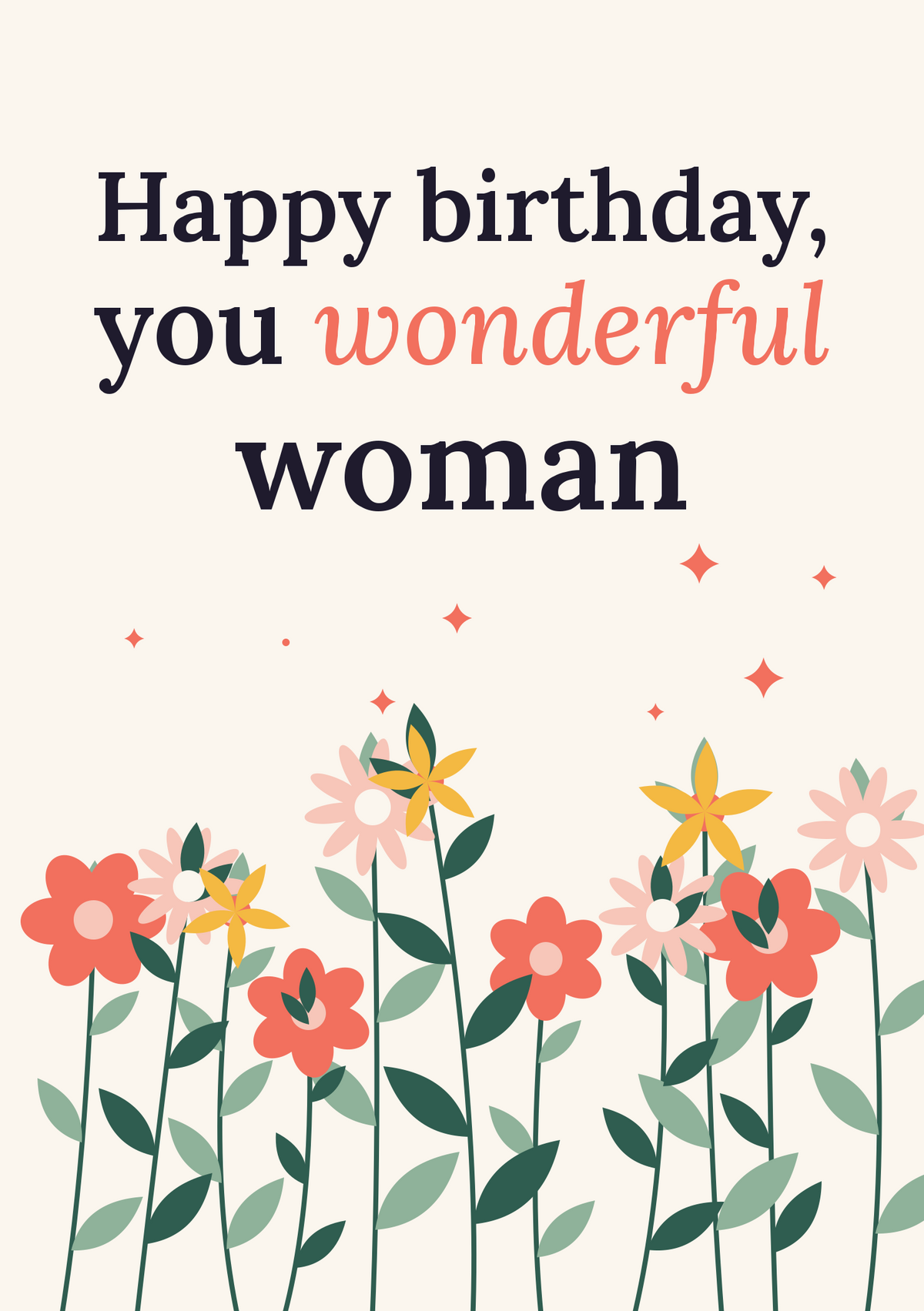 Happy birthday, you wonderful woman printable card