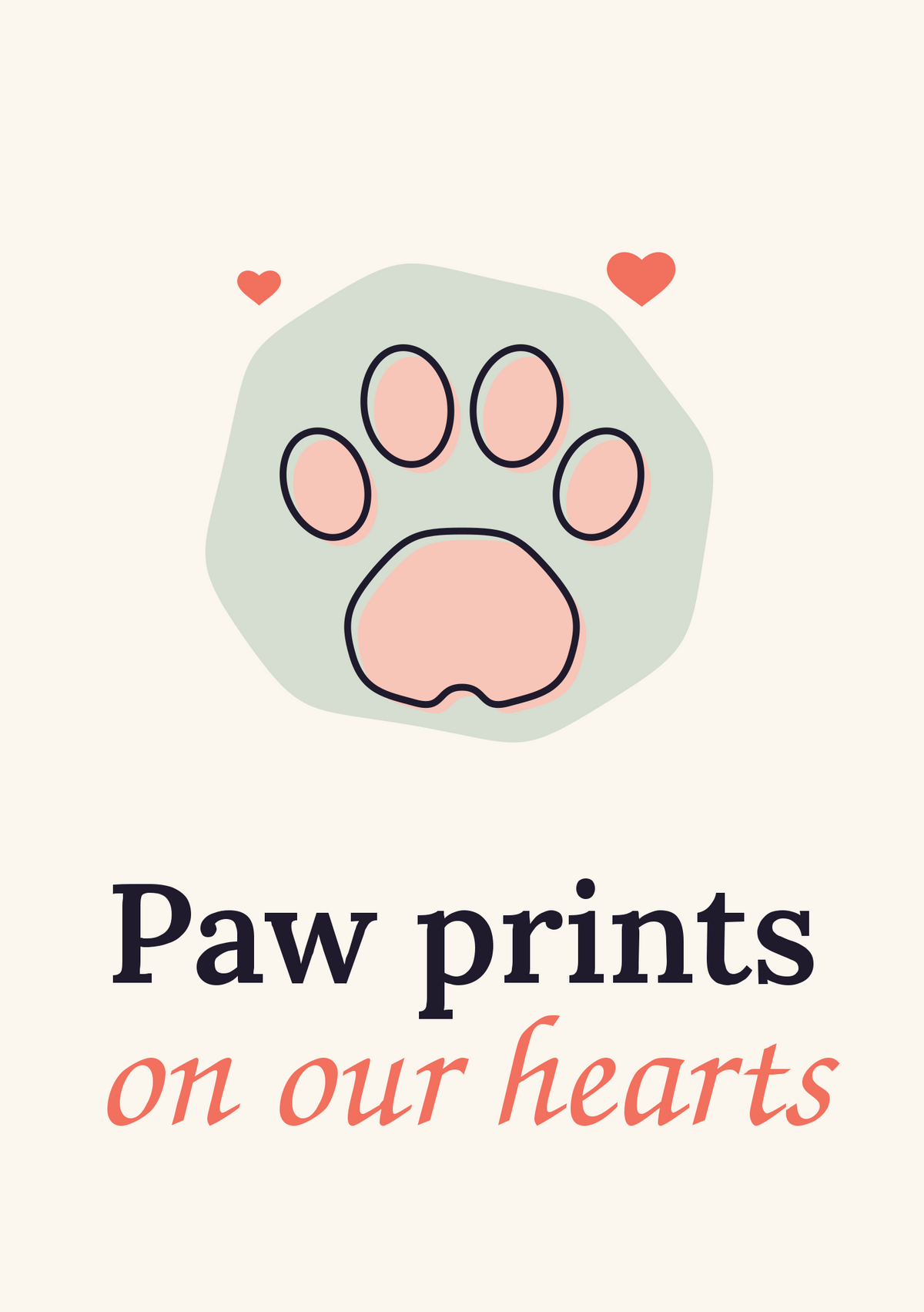 Paw prints on our hearts printable card