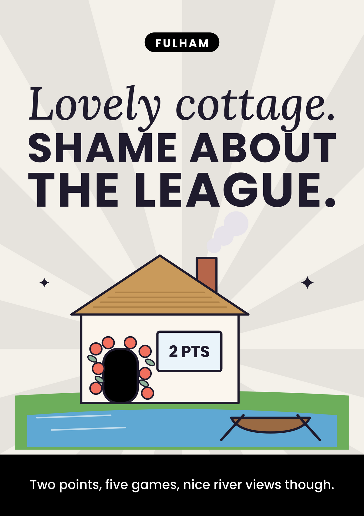 Lovely cottage. Shame about the league. printable card