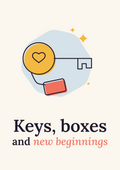 Keys, boxes and new beginnings printable card